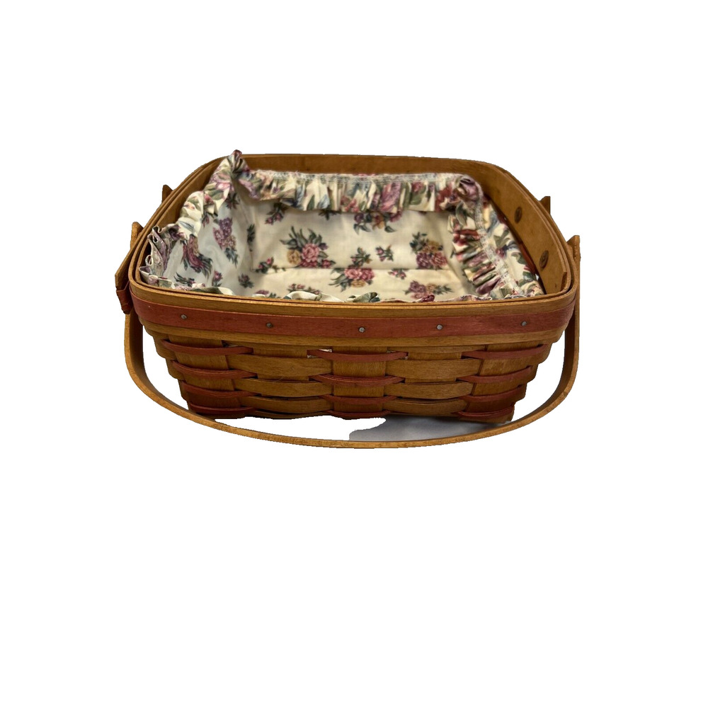 1992 Longaberger Mother's Day Basket w/Rose Liner 10.5"L x 10.5"W x 4.5"H